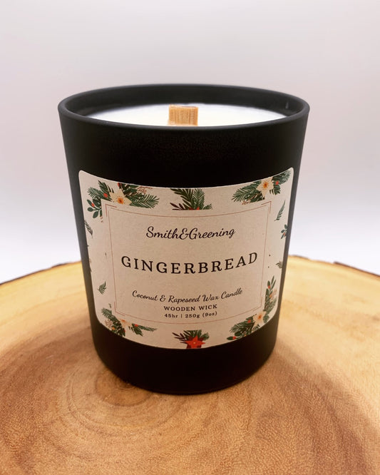 Gingerbread Coconut Wax Candle. Hand poured, vegan candle with a choice of wooden or cotton wick